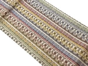 縞に華紋・花唐草模様織出し名古屋帯